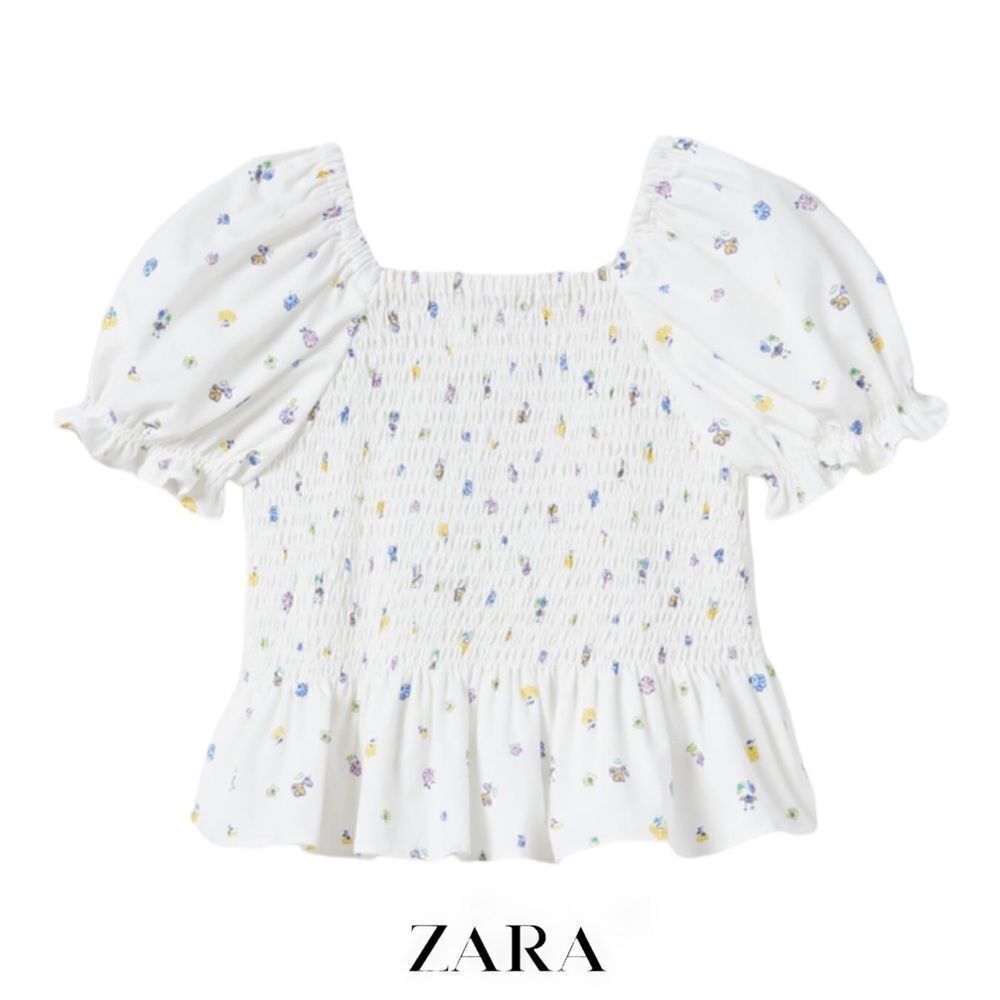 Zara Kids White Floral Puff Sleeve Top